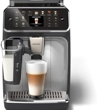 PHILIPS 5400 Series Bean to Cup Coffee Machine – 12 Coffee Varieties, LatteGo Milk Frother, Fastest-to-Clean, Ceramic Grinder, Fully Automatic Espresso & Cappuccino maker – Black, Silver (EP5446/70)