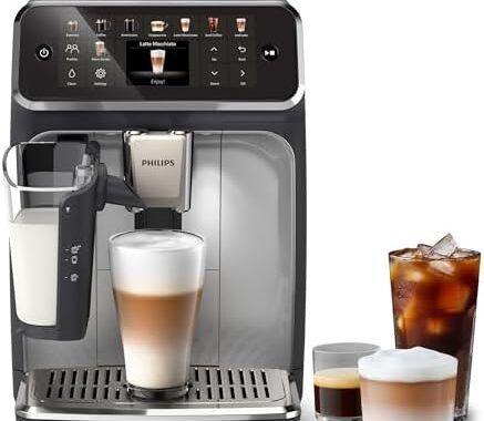 PHILIPS 5500 Series Bean to Cup Coffee Machine – 20 Hot & Iced drinks, LatteGo Milk Frother, Fastest-to-Clean, 40% Quieter, Ceramic Grinder, Fully Automatic Espresso & Cappuccino maker – EP5546/70