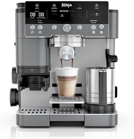 Ninja Luxe Premier 3-in-1 Coffee Machine, Latte, Gun Metal ES601UKGM | Cappuccino, Cold Brew & Espresso Maker With Built in Bean Grinder & Milk Frother, Easy to Use, 4 Automated Froth Presets